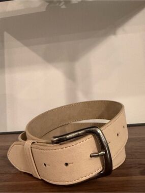 Men's Genuine Leather Cream with Silver Buckle